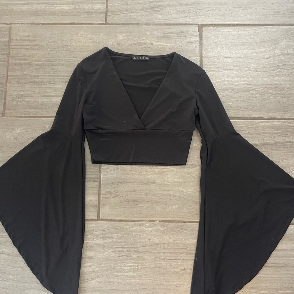 SHEIN Black Flare Sleeve Blouse